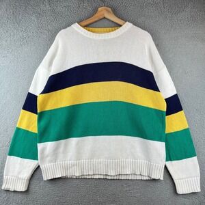 Vintage Eddie Bauer Striped Cotton Knit Sweater Mens Large Colorblock Crewneck